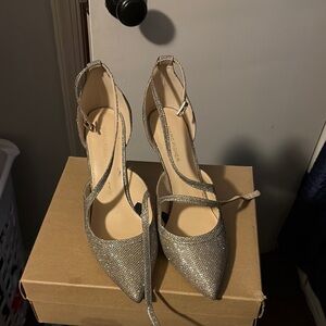 Marc Fisher Silver Heels with Ankle Straps